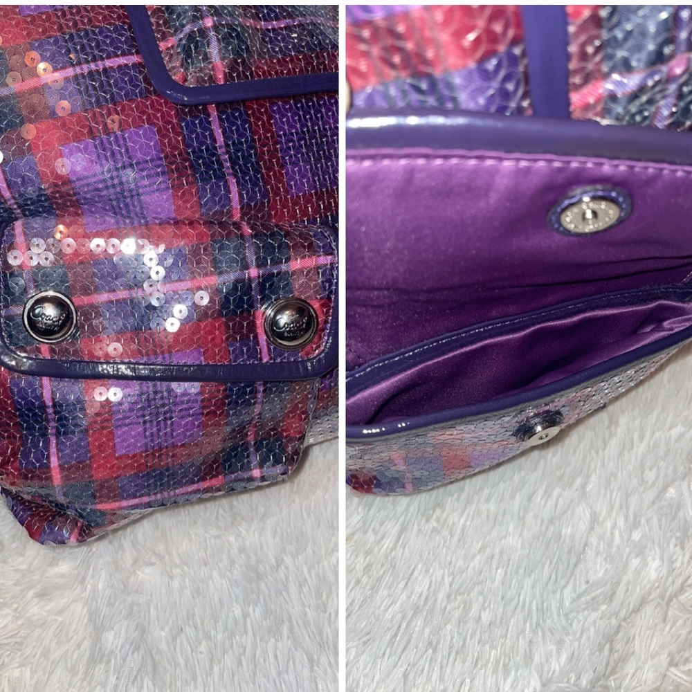 Coach Poppy XL Limited Edition Tartan Plaid Glam Sequin Spotlight Bag Purse - Picture 5 of 16